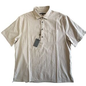 John Varvatos Maurice Popover Shirt Mens L Beige Seersucker NEW $248